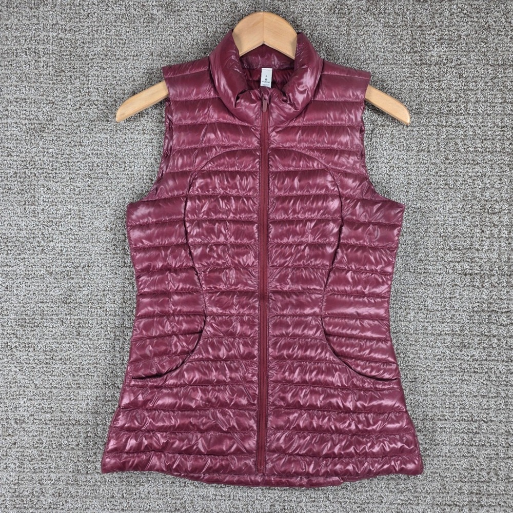 Lululemon Pack It Down Vest Burgundy Puffer Quilted Zip Women Size 4 Packable